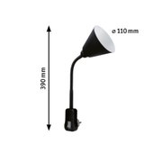 Lampe LED noire flexible à brancher, hauteur 390 mm, diamètre abat-jour 110 mm