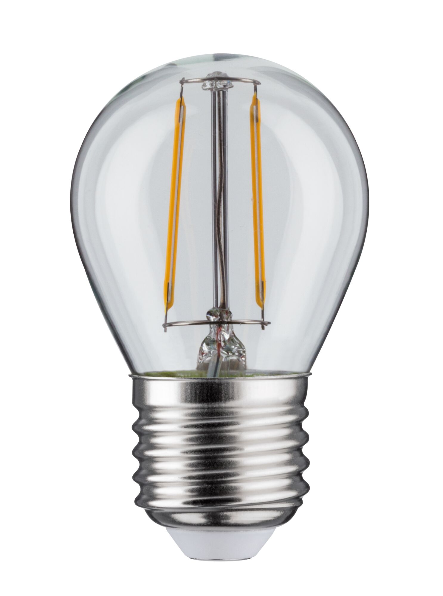 Klassische LED-Glühbirne mit transparentem Glas und silbernem Metallgewinde für energiesparende Beleuchtung