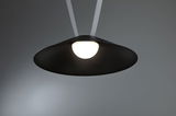 Black metal pendant lamp with round white light source for modern interior lighting