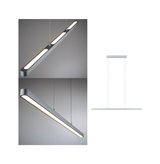 Modern silver LED pendant light with warm white illumination, slim design for living spaces