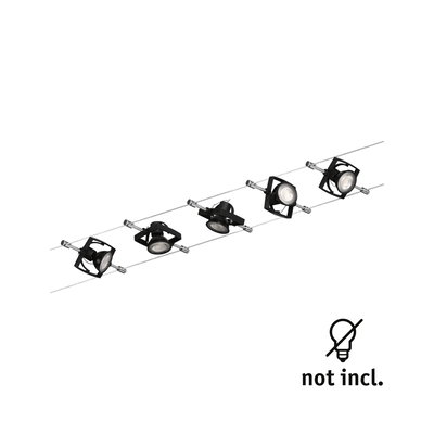 Système d'éclairage à câble noir avec cinq spots LED réglables en métal pour éclairage moderne