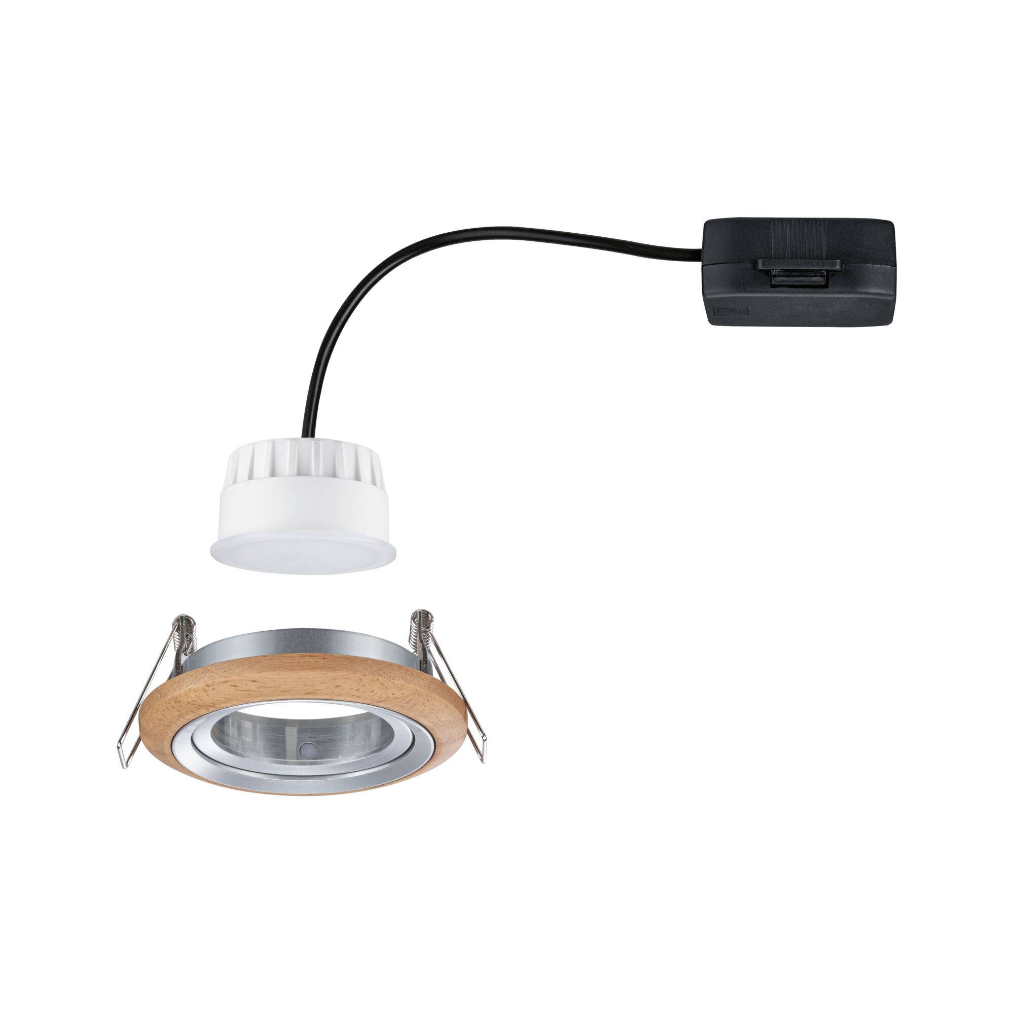 LED Einbauleuchte Lanati Einzelspot rund 84mm 30° Coin 6W 470lm 230V 2700K Holzoptik Eiche/Alu gedreht