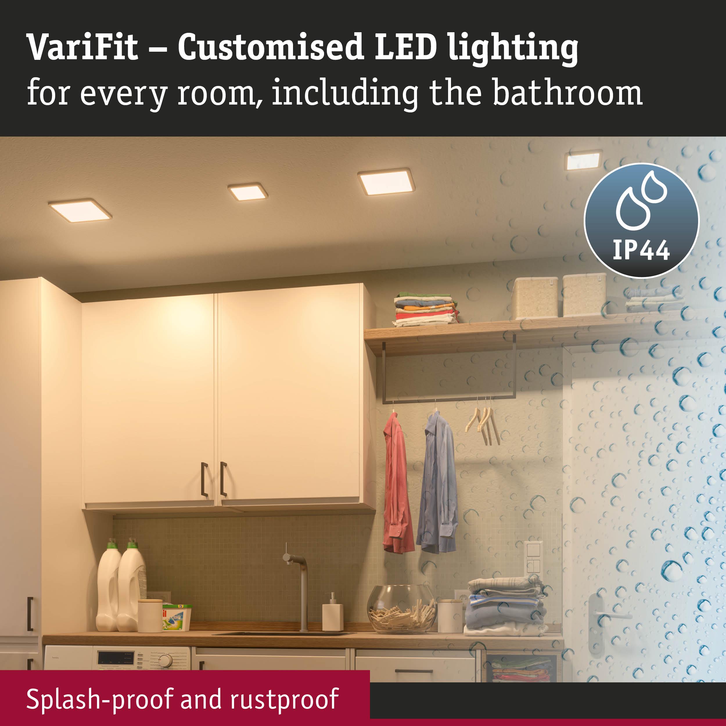 VariFit white LED ceiling lights, splash-proof and rustproof, perfect for bathroom and room lighting