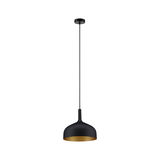 Moderne zwarte metalen hanglamp met gouden binnenkant voor stijlvolle verlichting in huis