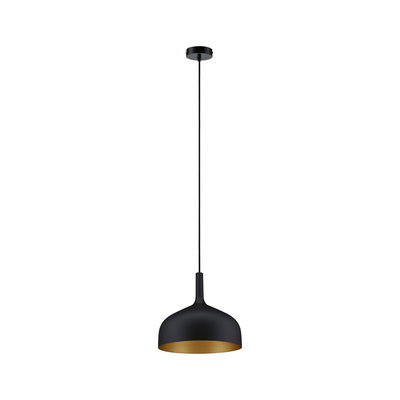 Modern black metal pendant light with gold interior for stylish room lighting and home decor