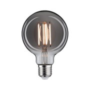 Runde LED-Glühbirne mit klarem Glas und sichtbaren Leuchtfäden für energiesparende Beleuchtung