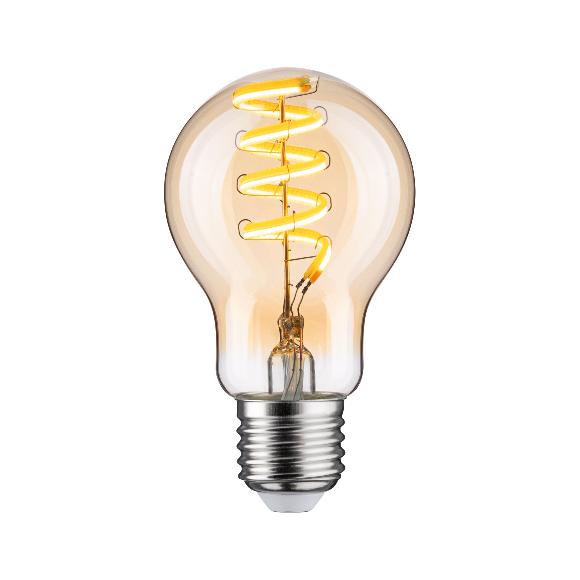 LED-lamp met spiraalvormige gele gloeidraad en helder glas voor decoratieve verlichting en energiebesparing