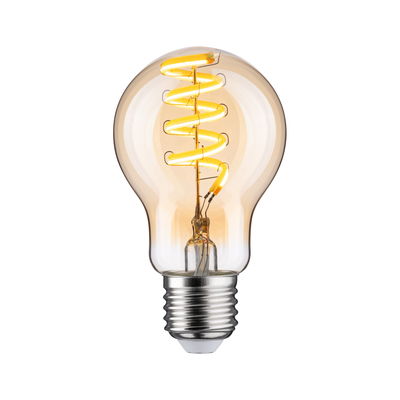 LED-lamp met spiraalvormige gele gloeidraad en helder glas voor decoratieve verlichting en energiebesparing
