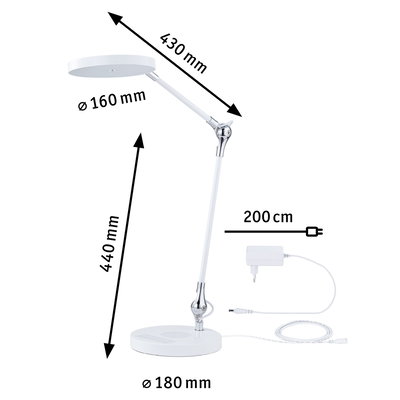Lampe de bureau LED blanche avec bras réglable et câble de 200 cm pour éclairage moderne
