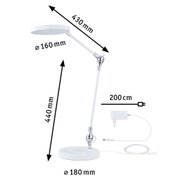 White LED desk lamp with adjustable arm and 200 cm cable for modern workspace lighting
