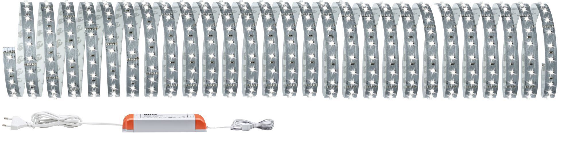 Lange weiße LED-Lichtleiste mit Netzstecker und Trafo für flexible Beleuchtung im Innenbereich