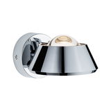 Modern wall light in chrome metal with clear glass and warm white LED light for indoor use