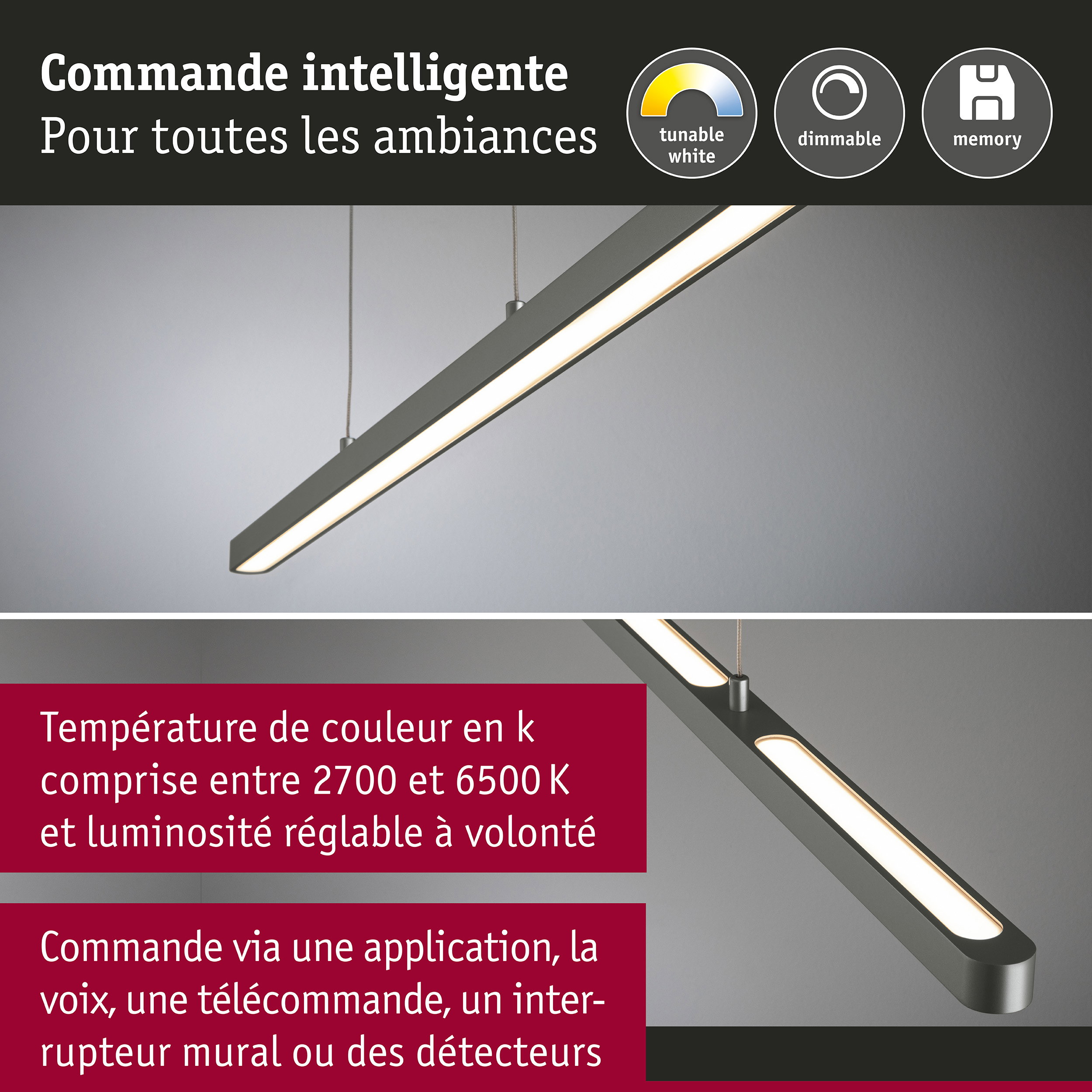 Luminaire en suspension LED Smart Home Zigbee 3.0 Lento Tunable White 2035lm 26,4W Titanium