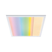 Plafonnier LED carré avec cadre blanc et éclairage multicolore pour une ambiance moderne