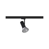 Black LED track light with silver reflector for modern indoor lighting solutions