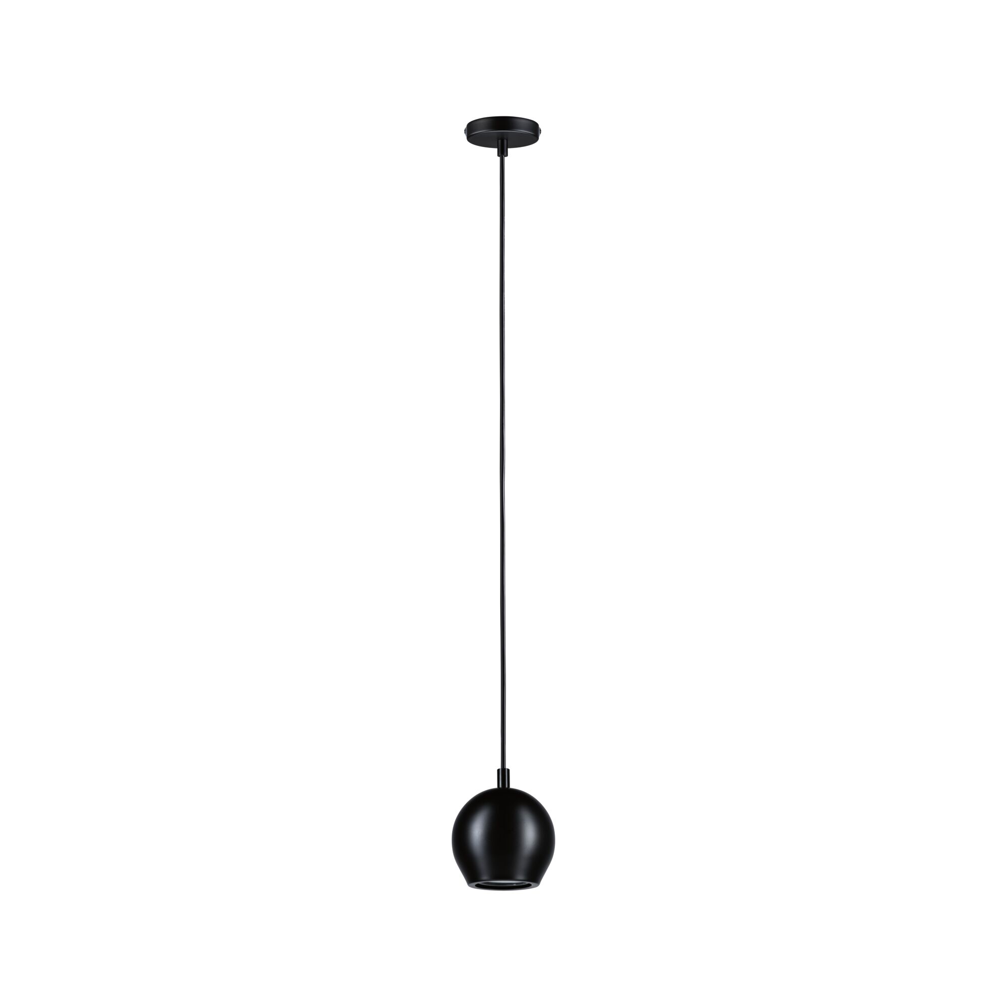 Black metal pendant light with spherical shade for modern indoor lighting solutions