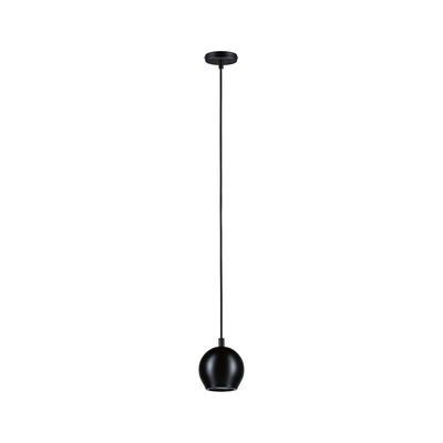 Black metal pendant light with spherical shade for modern indoor lighting solutions