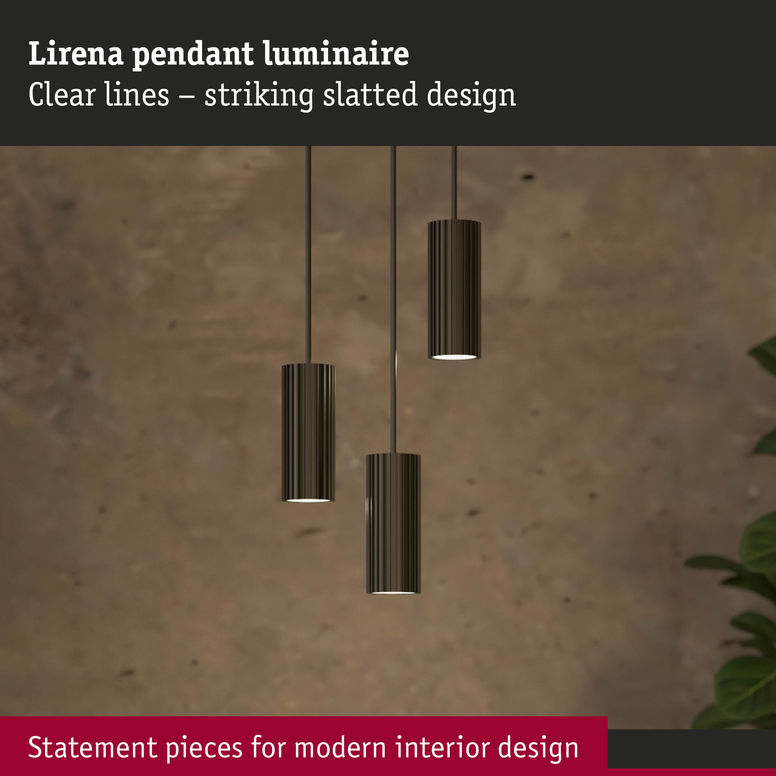 Lirena pendant light in black metal with striking slatted design for modern interior lighting
