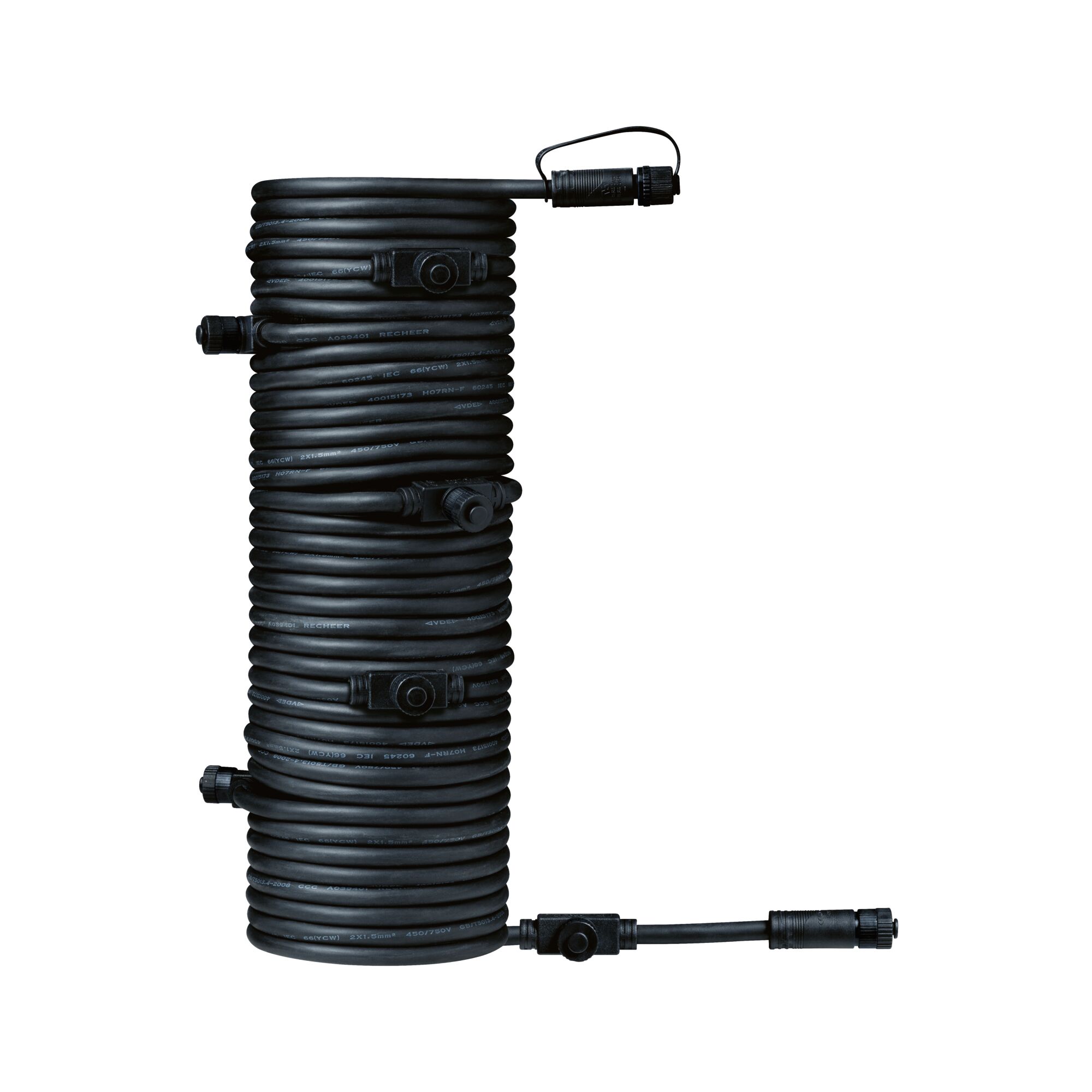 Plug & Shine Kabel 15m 7 Ausgänge IP68 Schwarz Schwarzes Verlängerungskabel aus robustem Material mit Steckverbindern für Außenbeleuchtung und Gartenbeleuchtung