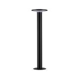 Zwarte metalen plafondsteun met ronde bevestigingsplaten voor verlichtingssystemen en lampen.