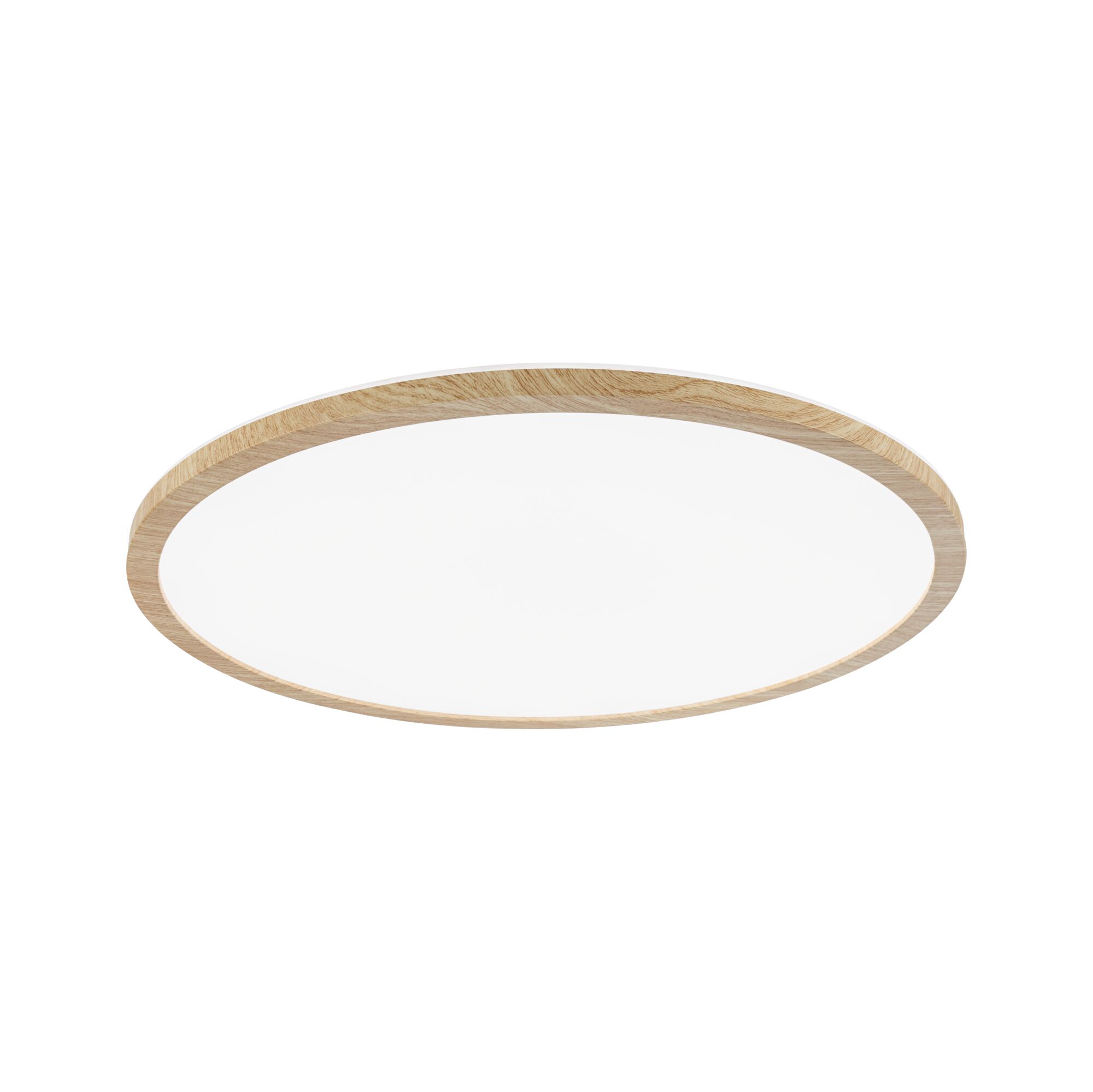 Plafonnier rond avec cadre en bois naturel et diffuseur blanc pour éclairage LED blanc chaud