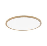 Round ceiling light with natural wood frame and white diffuser for warm white LED lighting