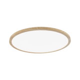 Plafonnier rond avec cadre en bois naturel et diffuseur blanc pour éclairage LED blanc chaud
