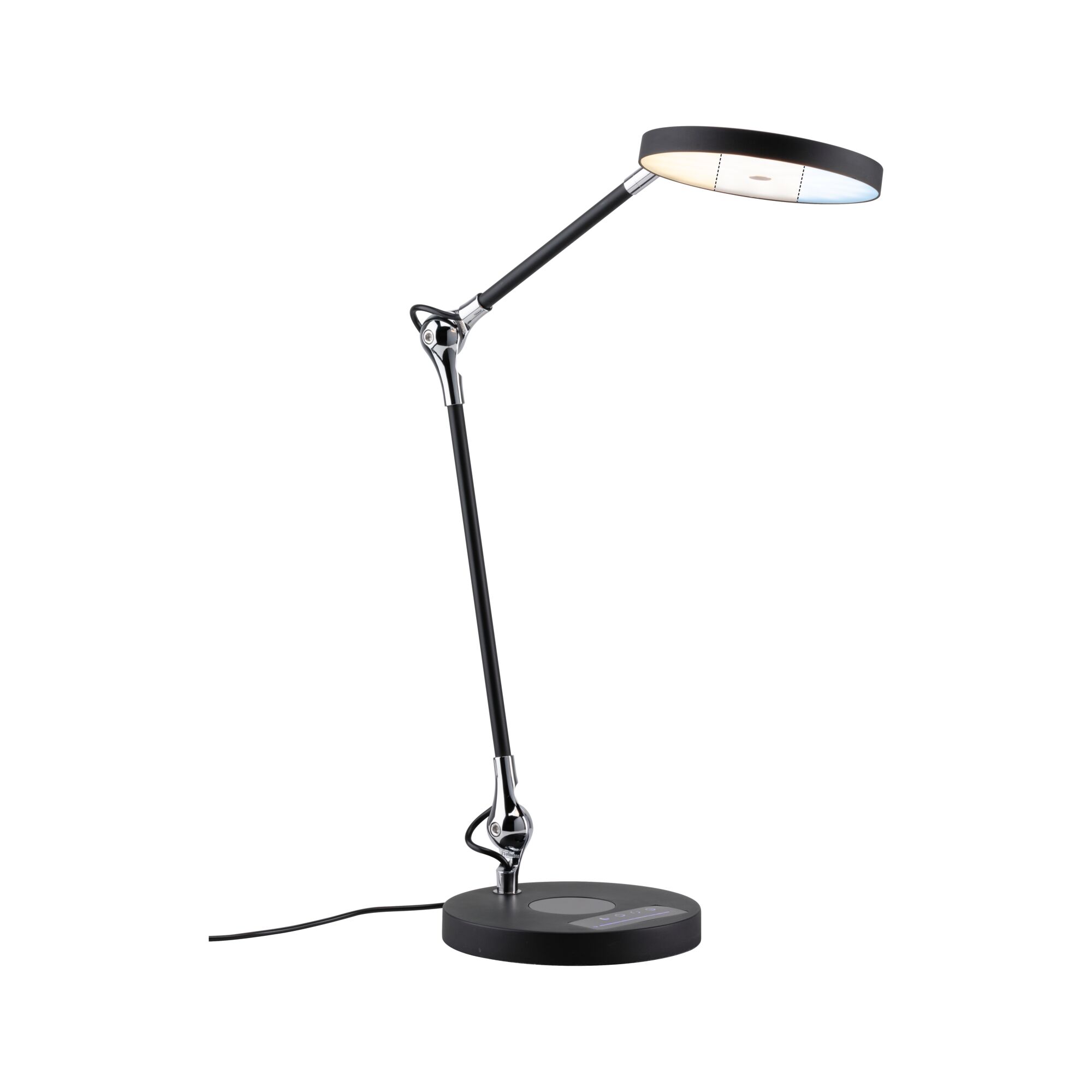 LED Schreibtischleuchte Numis White Switch 1000lm 11W Schwarz Moderne schwarze LED-Tischlampe mit rundem Leuchtkopf und verstellbarem Arm aus Metall und Kunststoff