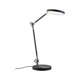 Lampe de bureau LED noire moderne avec tête ronde et bras réglable en métal et plastique