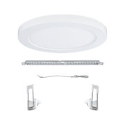 Round white LED ceiling panel made of plastic with mounting accessories for energy-saving lighting