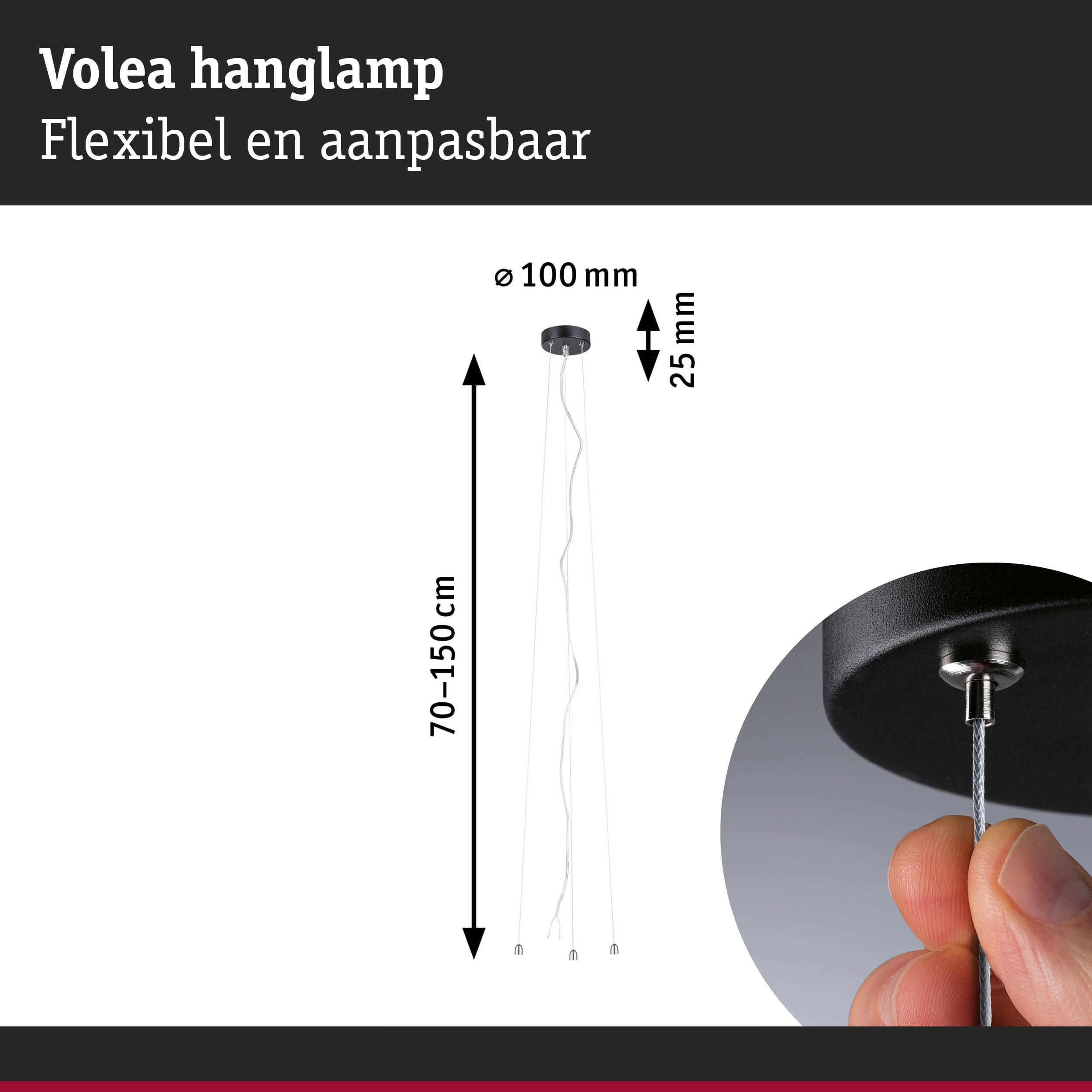 Volea zwarte metalen hanglamp, verstelbare hoogte 70-150 cm, flexibele LED hanglamp