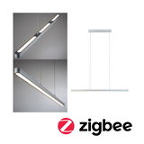 Modern grey aluminum LED pendant light with warm white illumination and Zigbee smart lighting compatibility