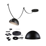 Black metal half-sphere ceiling lamp with cable and mounting parts for modern indoor lighting