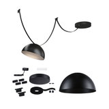 Black metal half-sphere ceiling lamp with cable and mounting parts for modern indoor lighting