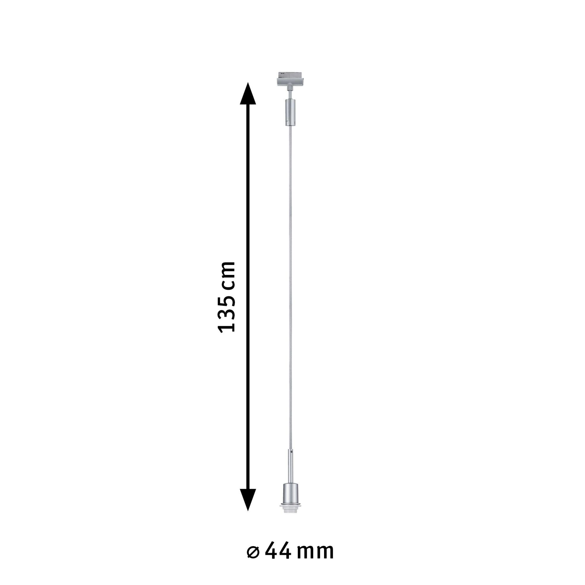 Silver metal pendant light measuring 135 cm length and 44 mm diameter for modern lighting