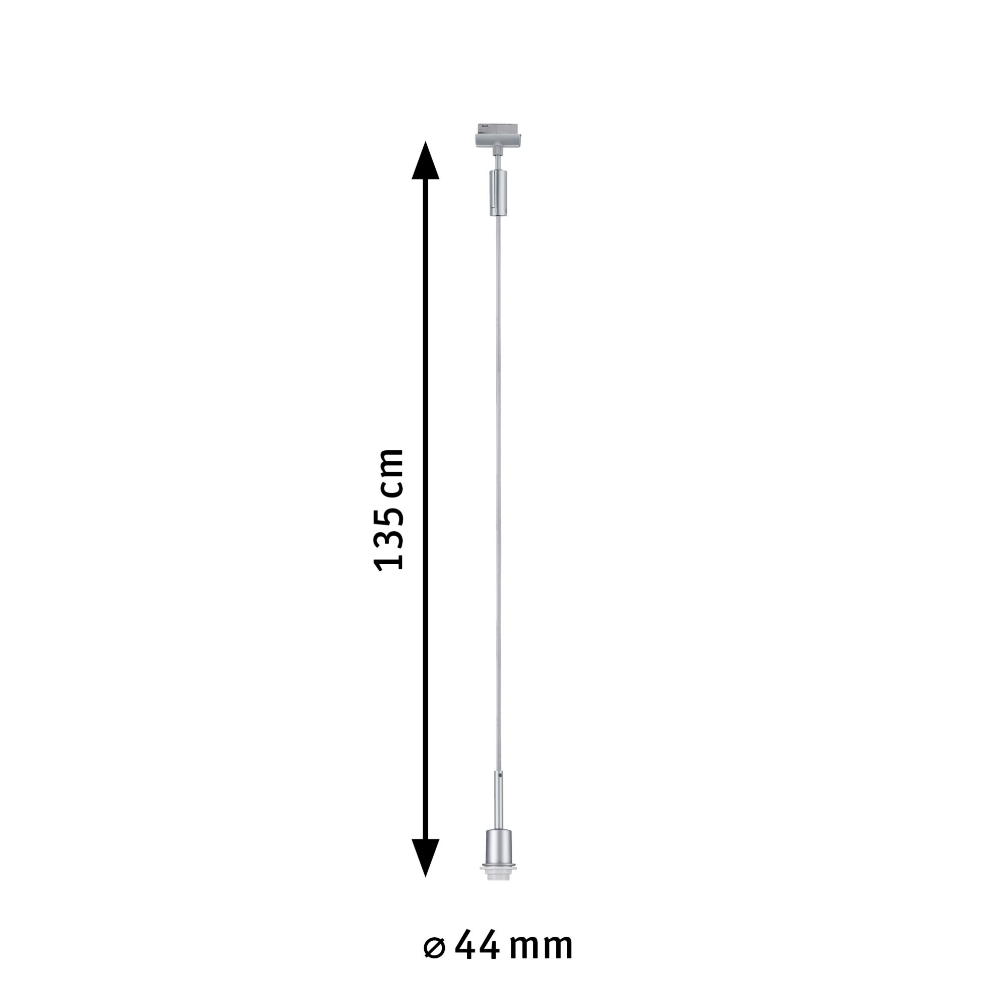 Silbernes Metallpendel mit 135 cm Länge und 44 mm Durchmesser für moderne Beleuchtung