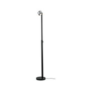 Lampadaire noir en métal avec base ronde et tête réglable pour un éclairage d'accentuation
