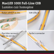 Bande LED MaxLED 1000 COB 528 LEDs/m, jaune, ruban adhésif, découpable et facile à connecter