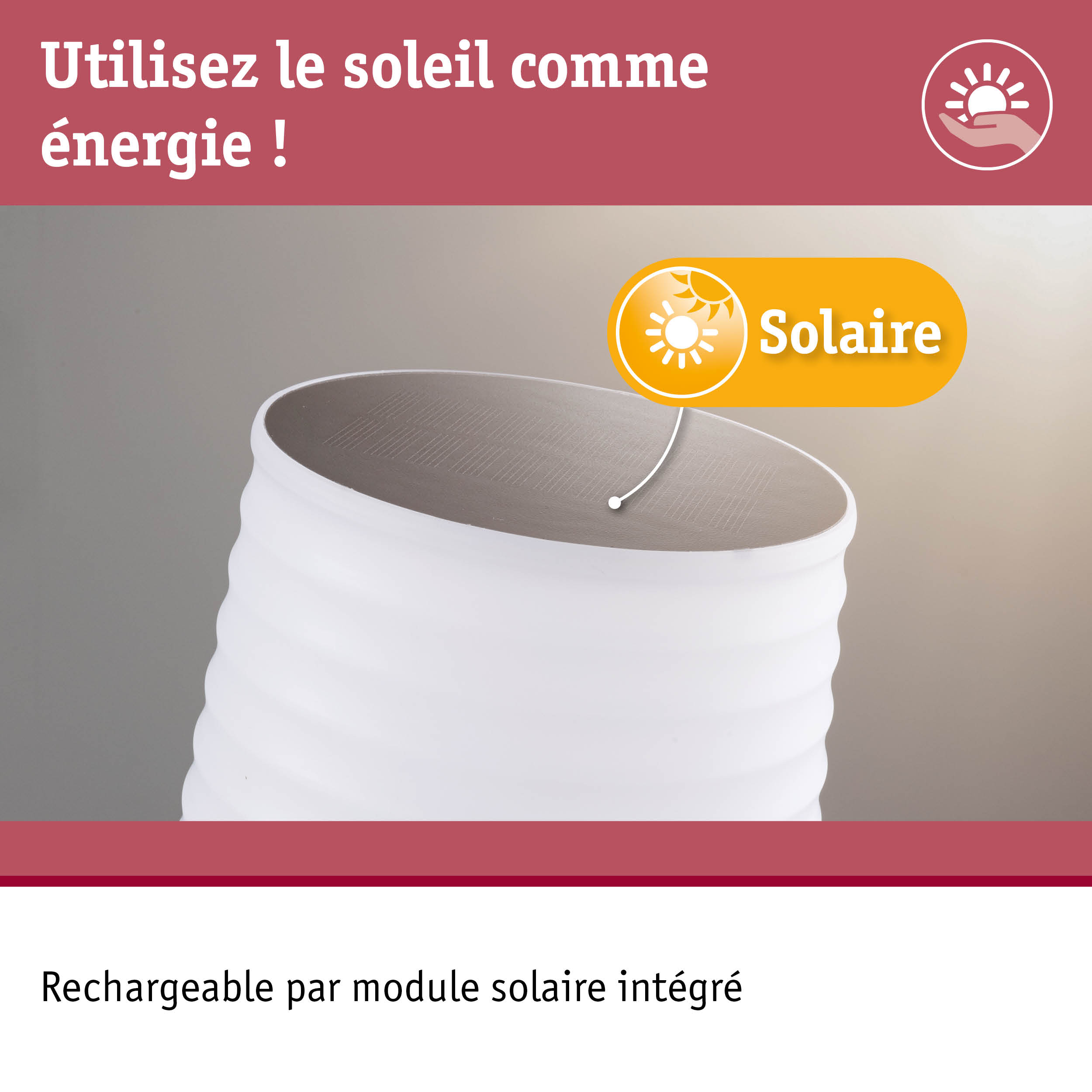 Batterie rechargeable blanche avec module solaire intégré pour énergie écologique