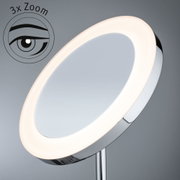 Runder Kosmetikspiegel mit LED-Beleuchtung und 3-fach Zoom, verchromtes Metall und Glas