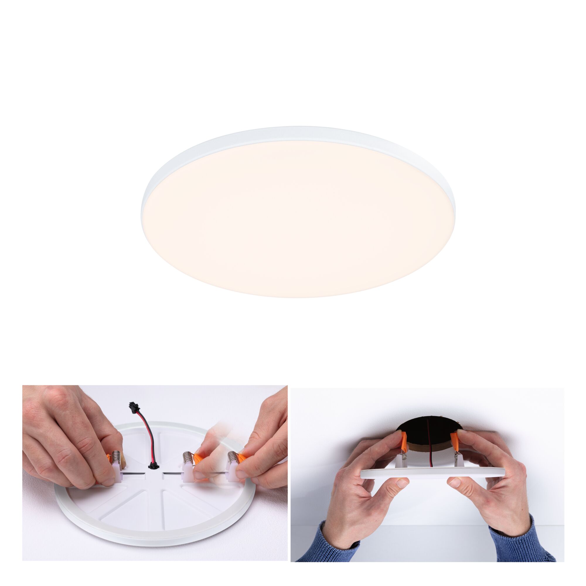 VariFit Panneau encastré LED Veluna Edge IP44 rond 160mm 12W 1100lm 3000K Blanc gradable Plafonnier LED rond en plastique blanc avec lumière blanc chaud, installation intérieure