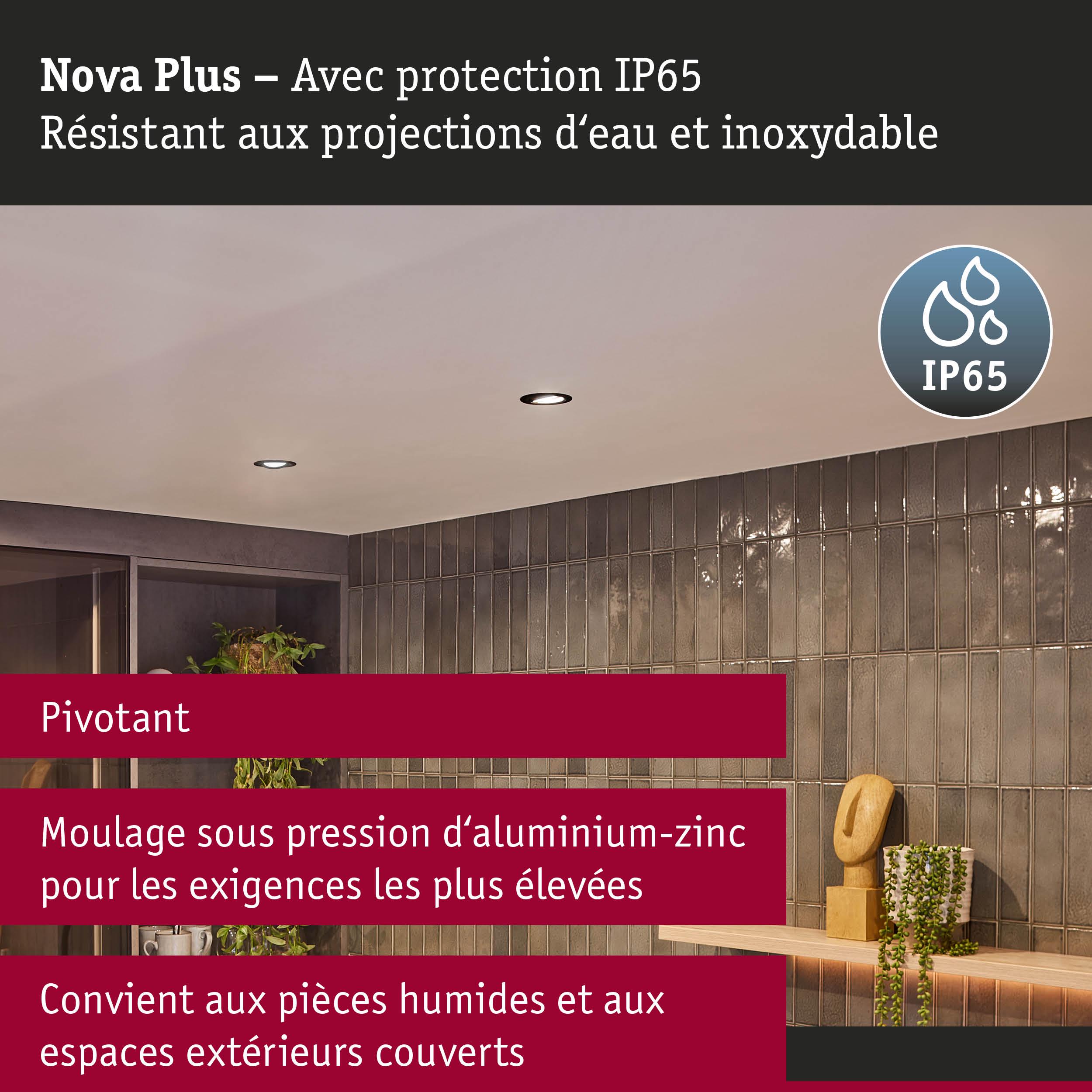 Spot encastré pivotant en aluminium-zinc gris avec protection IP65 pour pièces humides et extérieurs couverts