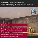 Spot encastré pivotant en aluminium-zinc gris avec protection IP65 pour pièces humides et extérieurs couverts