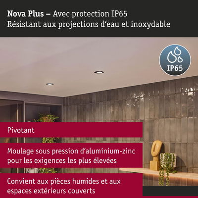 Spot encastré pivotant en aluminium-zinc gris avec protection IP65 pour pièces humides et extérieurs couverts