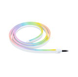 Bande lumineuse LED flexible multicolore avec boîtier blanc pour éclairage décoratif et ambiance.