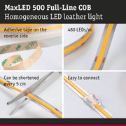 MaxLED 500 Full-Line COB LED strip with adhesive tape, 480 LEDs per meter, cuttable and easy to connect
