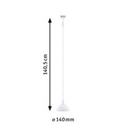 White metal pendant lamp with 140 mm diameter and 140.5 cm length for modern lighting solutions