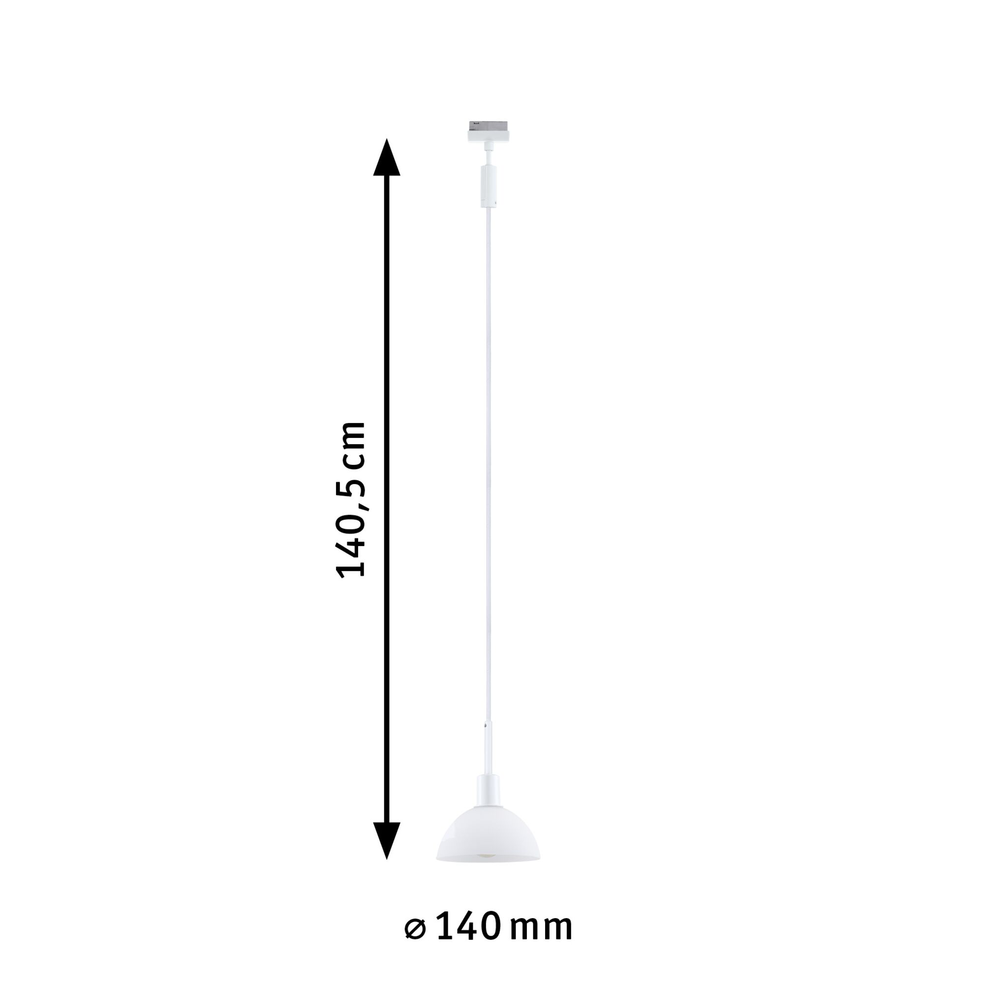 White metal pendant lamp with 140 mm diameter and 140.5 cm length for modern lighting solutions