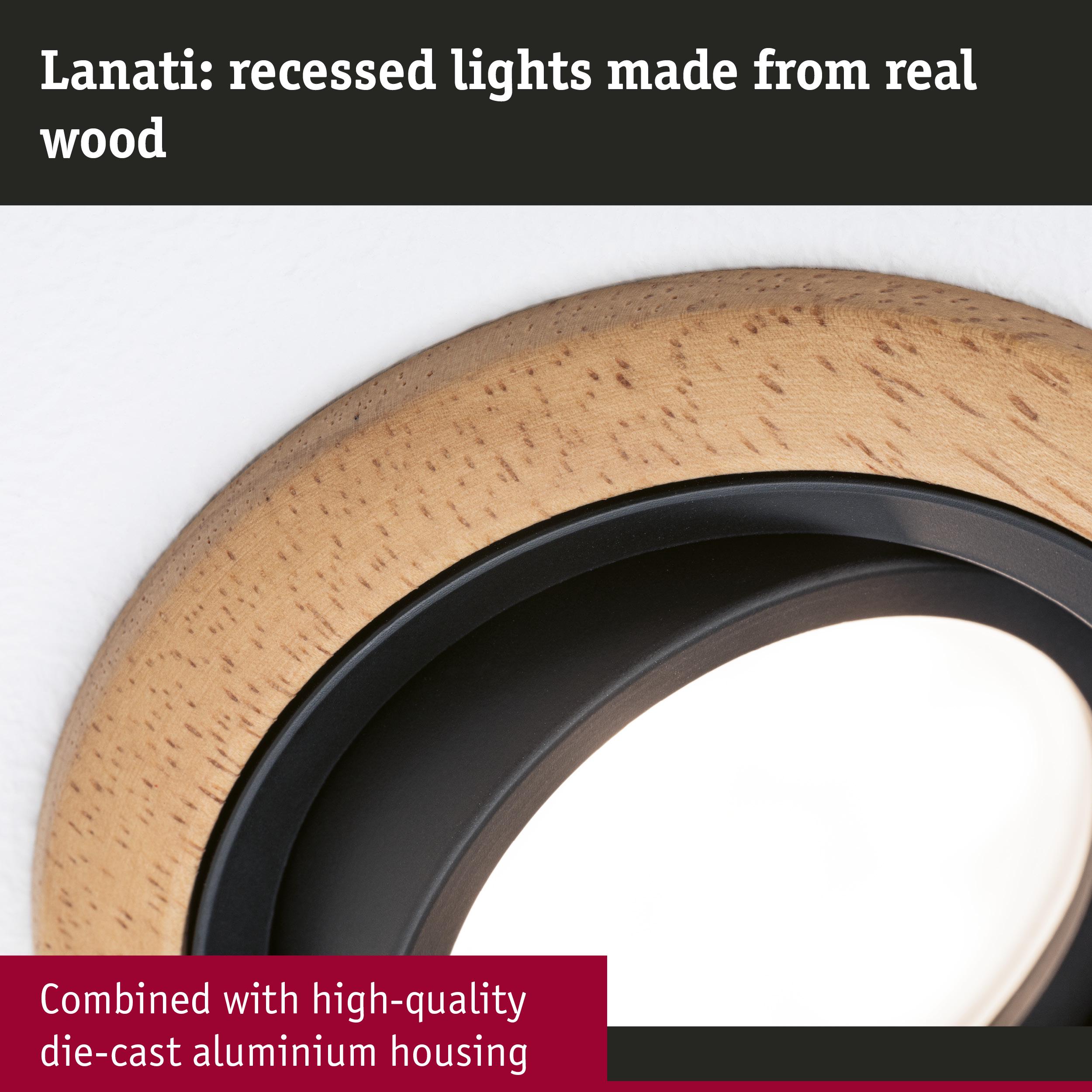 Lanati recessed light with real wood frame and high-quality die-cast aluminium housing in natural tone