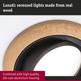 Lanati recessed light with real wood frame and high-quality die-cast aluminium housing in natural tone